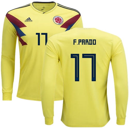 Colombia #17 F.Pardo Home Long Sleeves Soccer Country Jersey